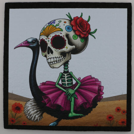 Candy skull sat on an Ostrich
